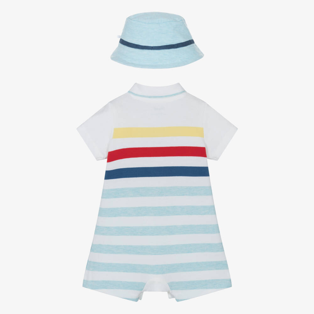 Little Me-Boys Blue Stripe Cotton Ensemble | Childrensalon Outlet