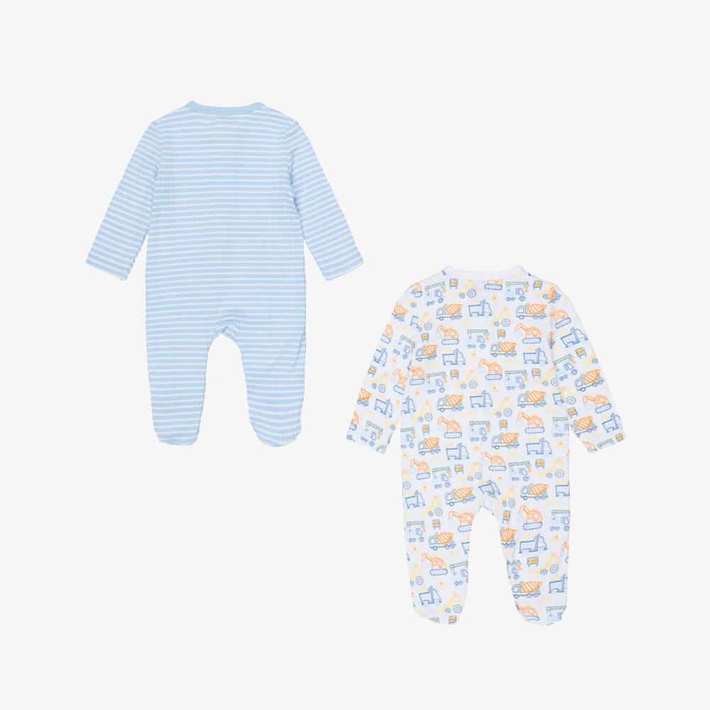 Little Me-Boys Blue & White Babysuits with Trucks & Stripes (2 Pack) | Childrensalon Outlet