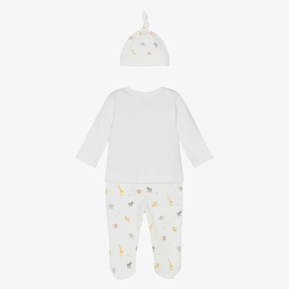 Little Me-Boys Ivory Cotton Safari Animals Babysuit Set | Childrensalon Outlet