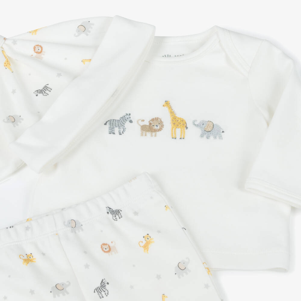 Little Me-Boys Ivory Cotton Safari Animals Babysuit Set | Childrensalon Outlet