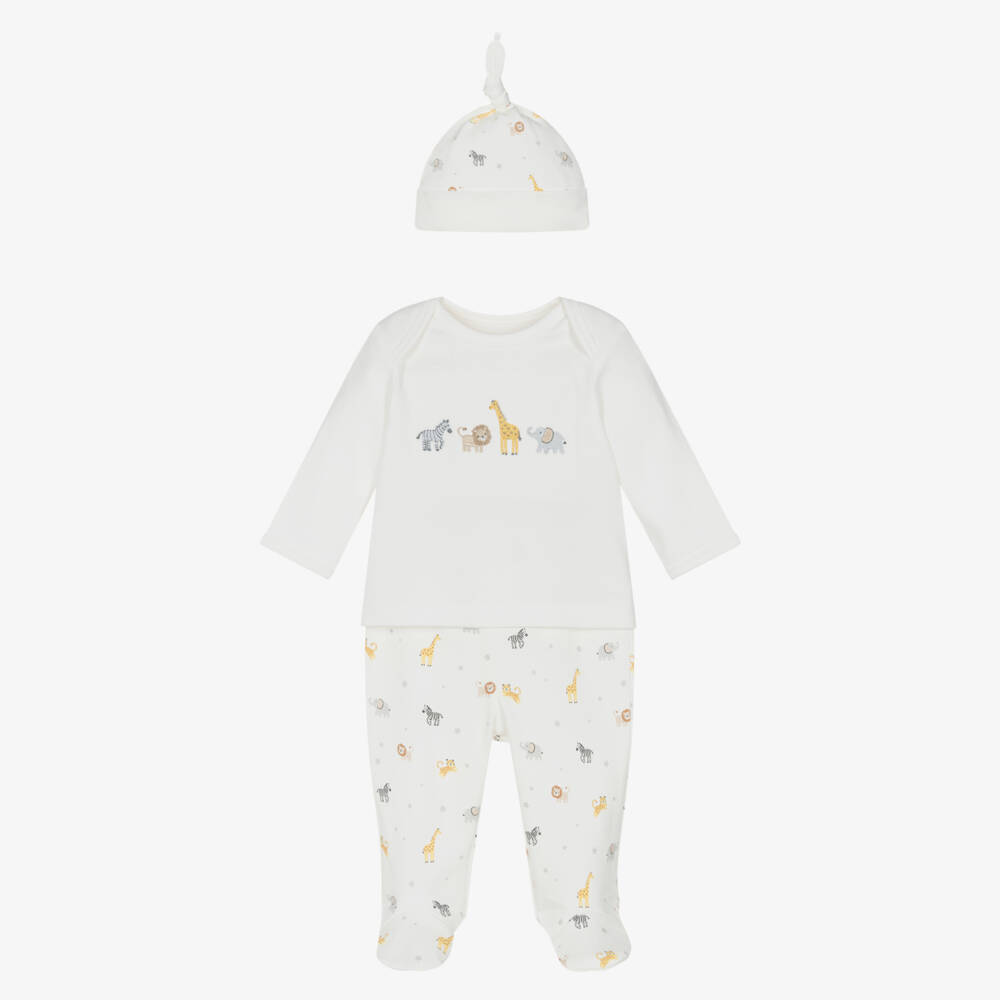 Little Me-Boys Ivory Cotton Safari Animals Babysuit Set | Childrensalon Outlet