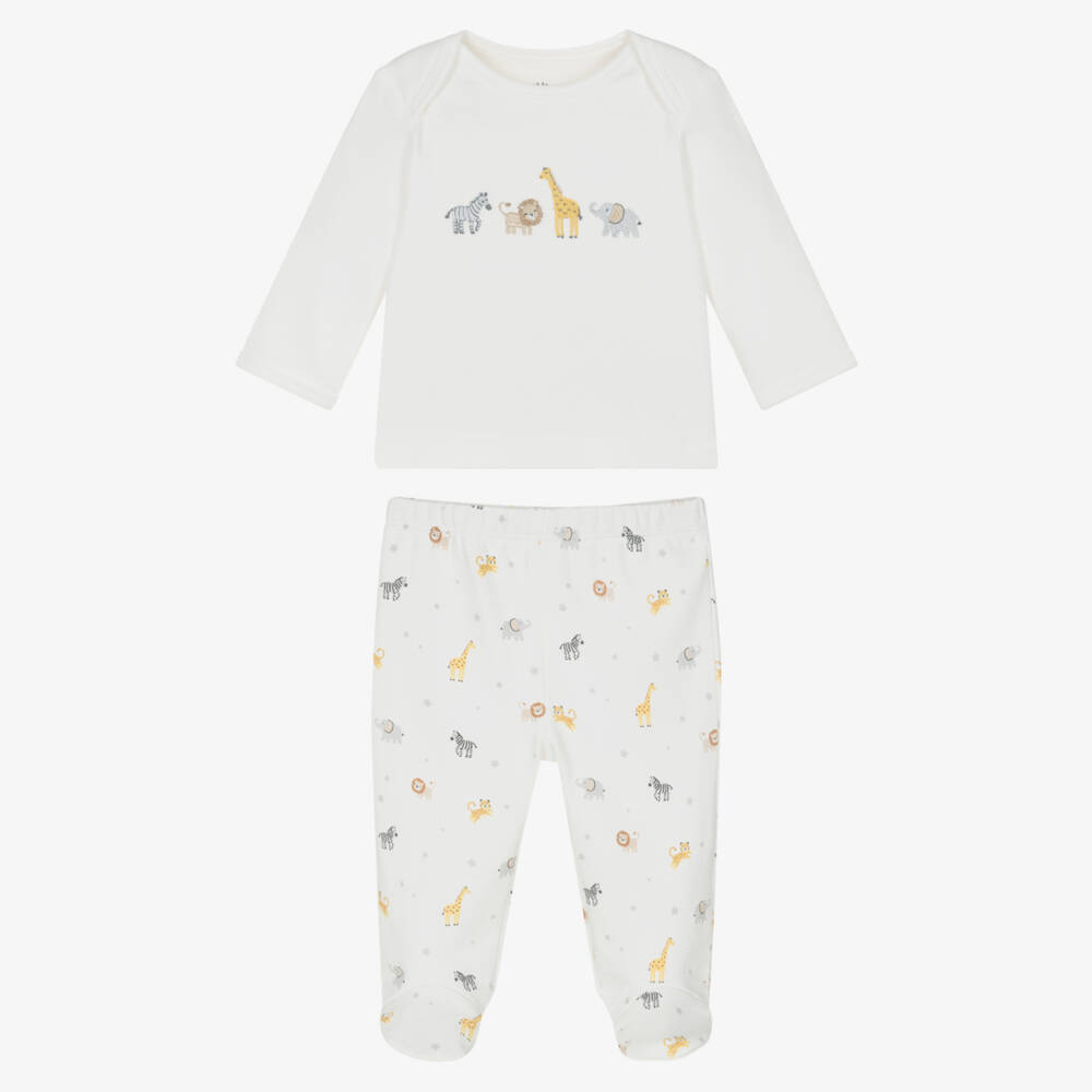 Little Me-Boys Ivory Cotton Safari Animals Babysuit Set | Childrensalon Outlet