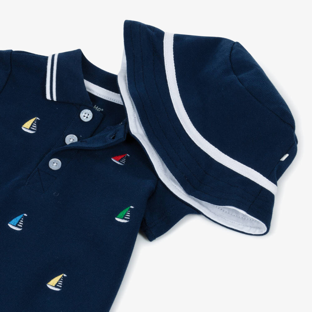 Little Me-Boys Nautical Blue Cotton Romper Set | Childrensalon Outlet