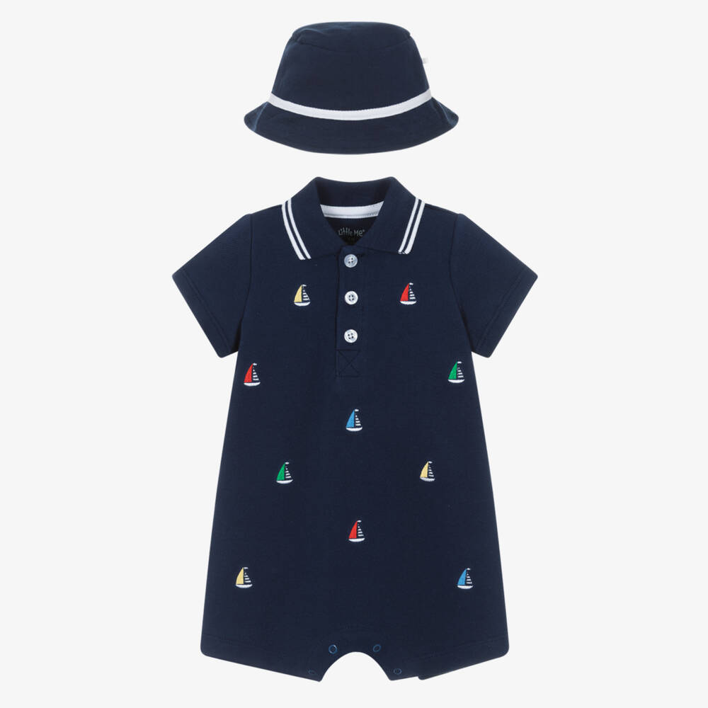Little Me-Boys Nautical Blue Cotton Romper Set | Childrensalon Outlet