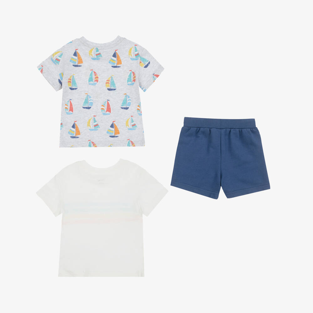 Little Me-Boys Nautical Grey & Blue Shorts Ensemble | Childrensalon Outlet