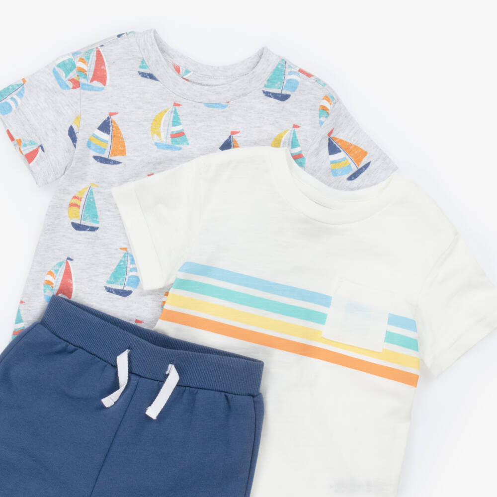 Little Me-Boys Nautical Grey & Blue Shorts Ensemble | Childrensalon Outlet