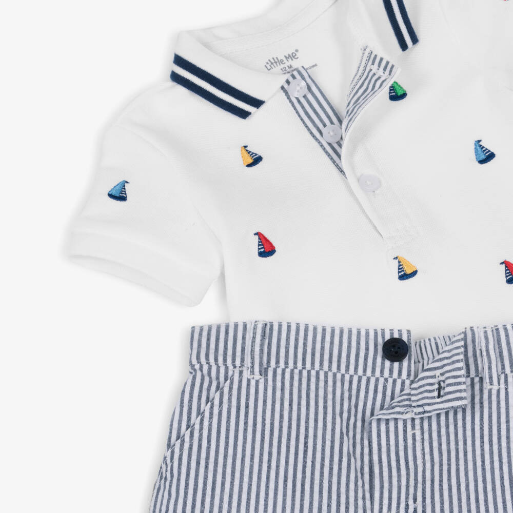 Little Me-Морской комплект рубашка поло и шорты для мальчиков в полоску | Childrensalon Outlet