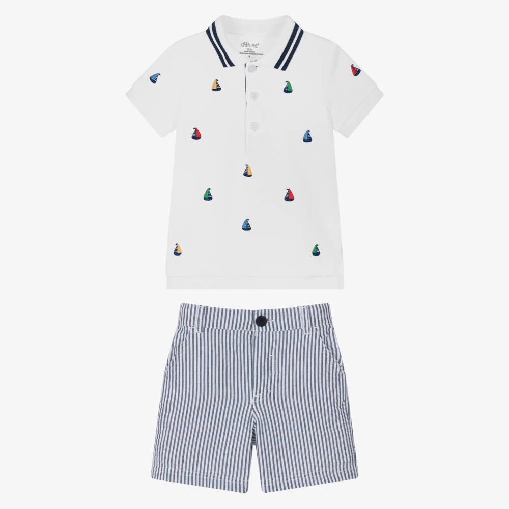 Little Me-Морской комплект рубашка поло и шорты для мальчиков в полоску | Childrensalon Outlet