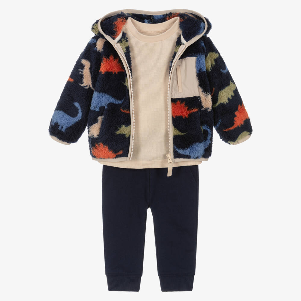 Little Me-Boys Navy Blue Dinosaur Jacket & Trouser Set | Childrensalon Outlet