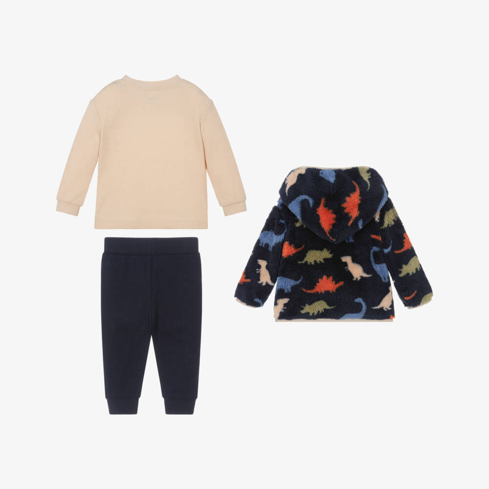 Little Me-Boys Navy Blue Dinosaur Jacket & Trouser Set | Childrensalon Outlet