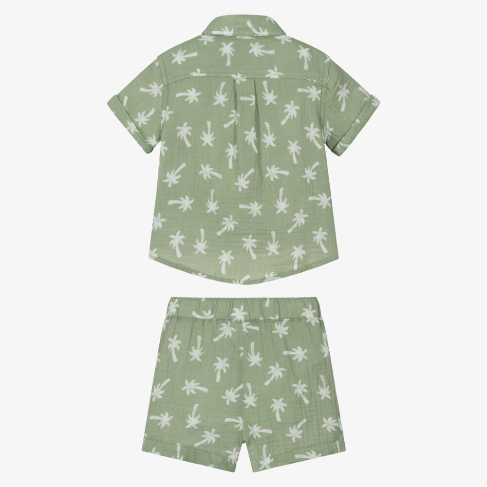 ليتل مي-طقم شورتات قطنية خضراء استوائية للأولاد | Childrensalon Outlet
