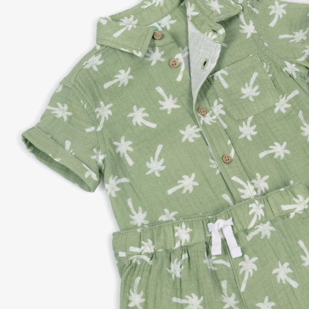 ليتل مي-طقم شورتات قطنية خضراء استوائية للأولاد | Childrensalon Outlet