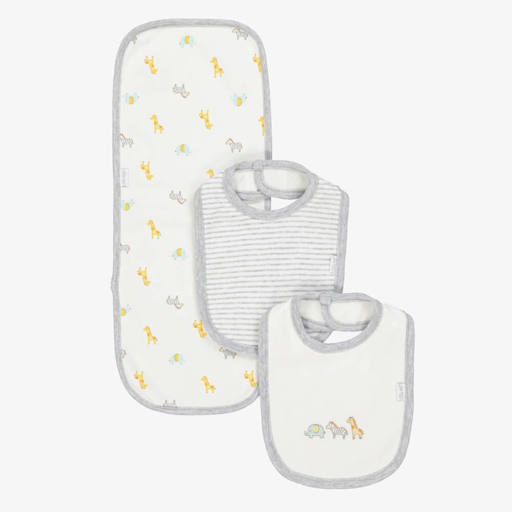 Little Me-Boys White Safari Bib & Cloth Set | Childrensalon Outlet