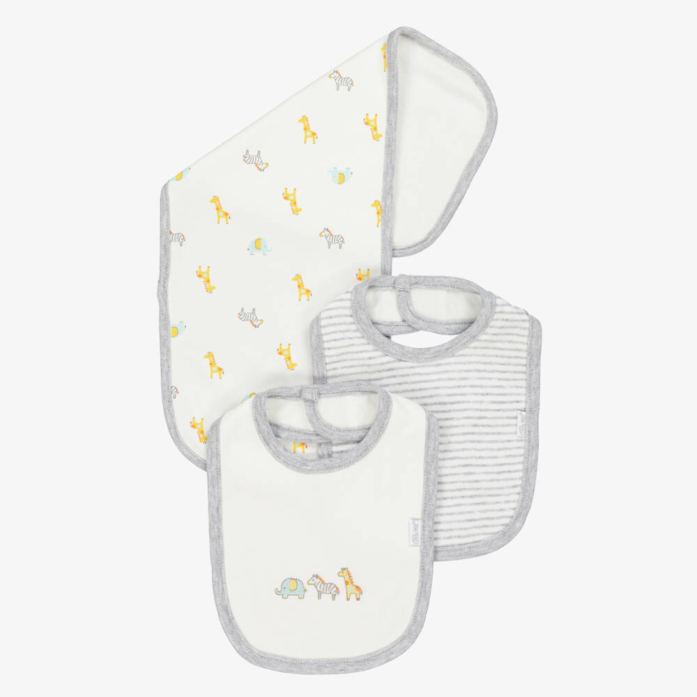 Little Me-Boys White Safari Bib & Cloth Set | Childrensalon Outlet