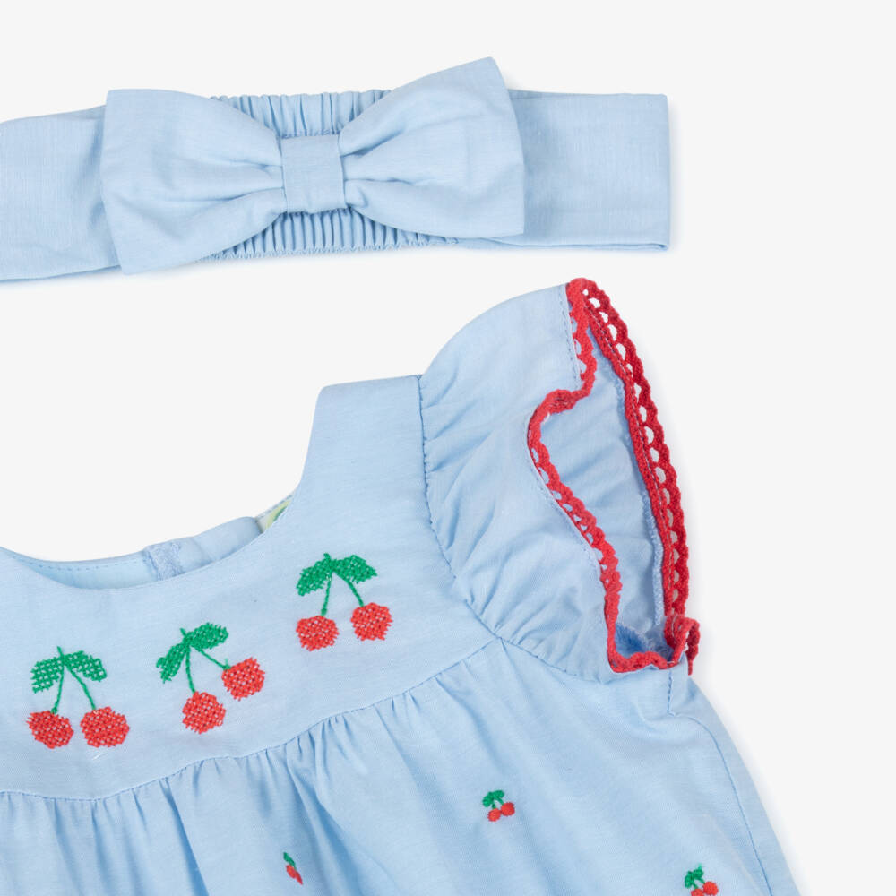 Little Me-Girls Blue Cherry Cotton Ensemble | Childrensalon Outlet