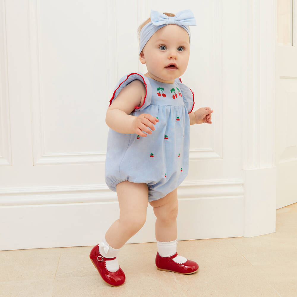 Little Me-Girls Blue Cherry Cotton Ensemble | Childrensalon Outlet