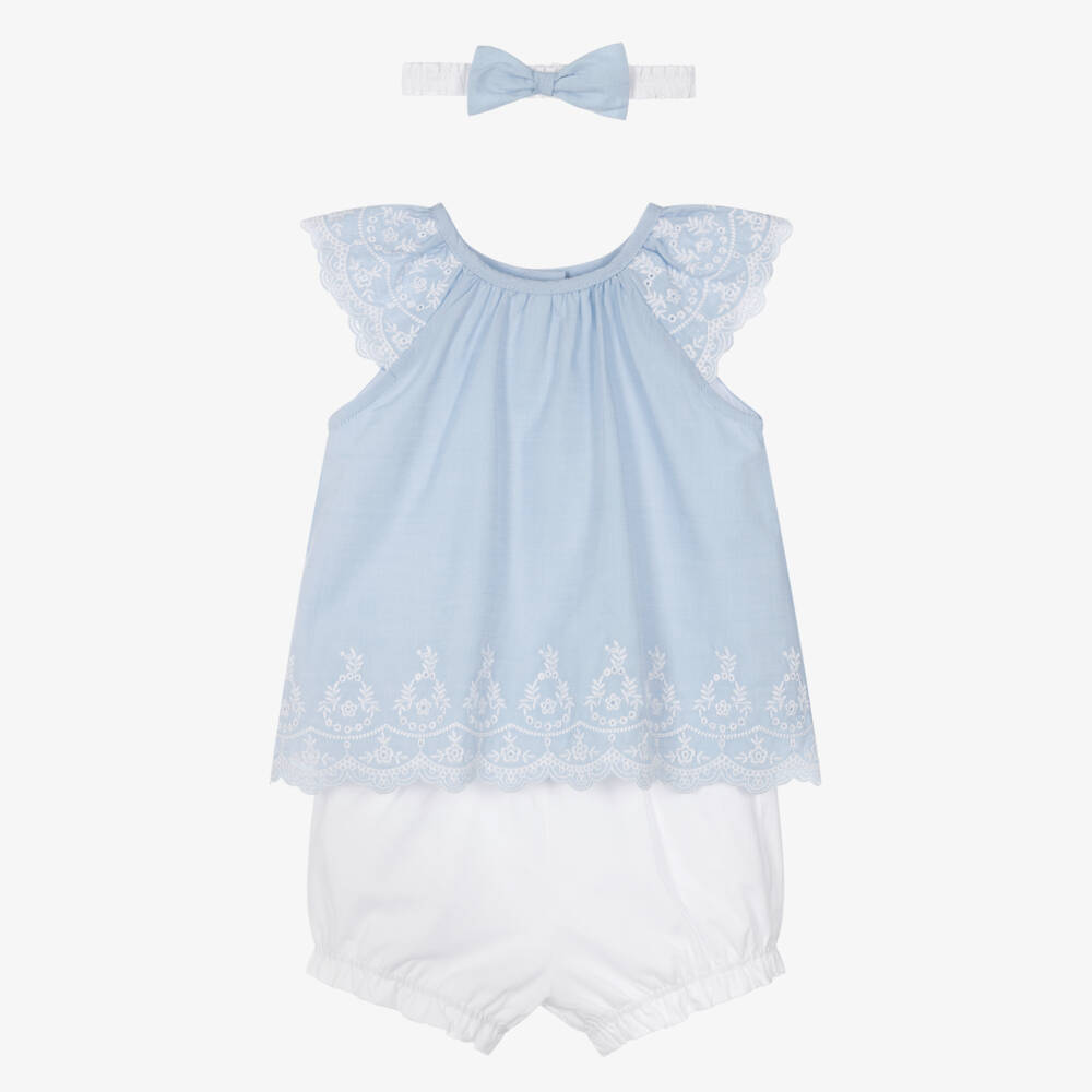 Little Me-Girls Blue Eyelet Shorts Ensemble | Childrensalon Outlet