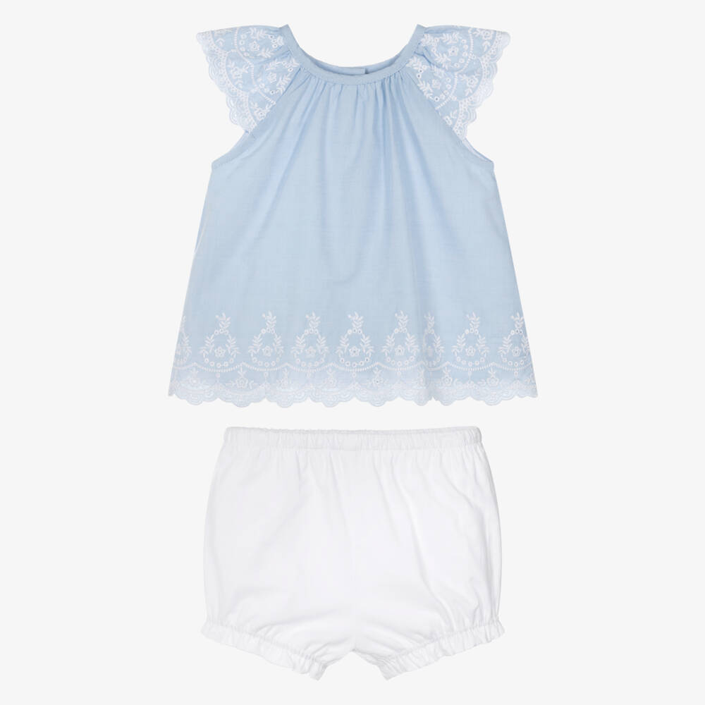 Little Me-Girls Blue Eyelet Shorts Ensemble | Childrensalon Outlet