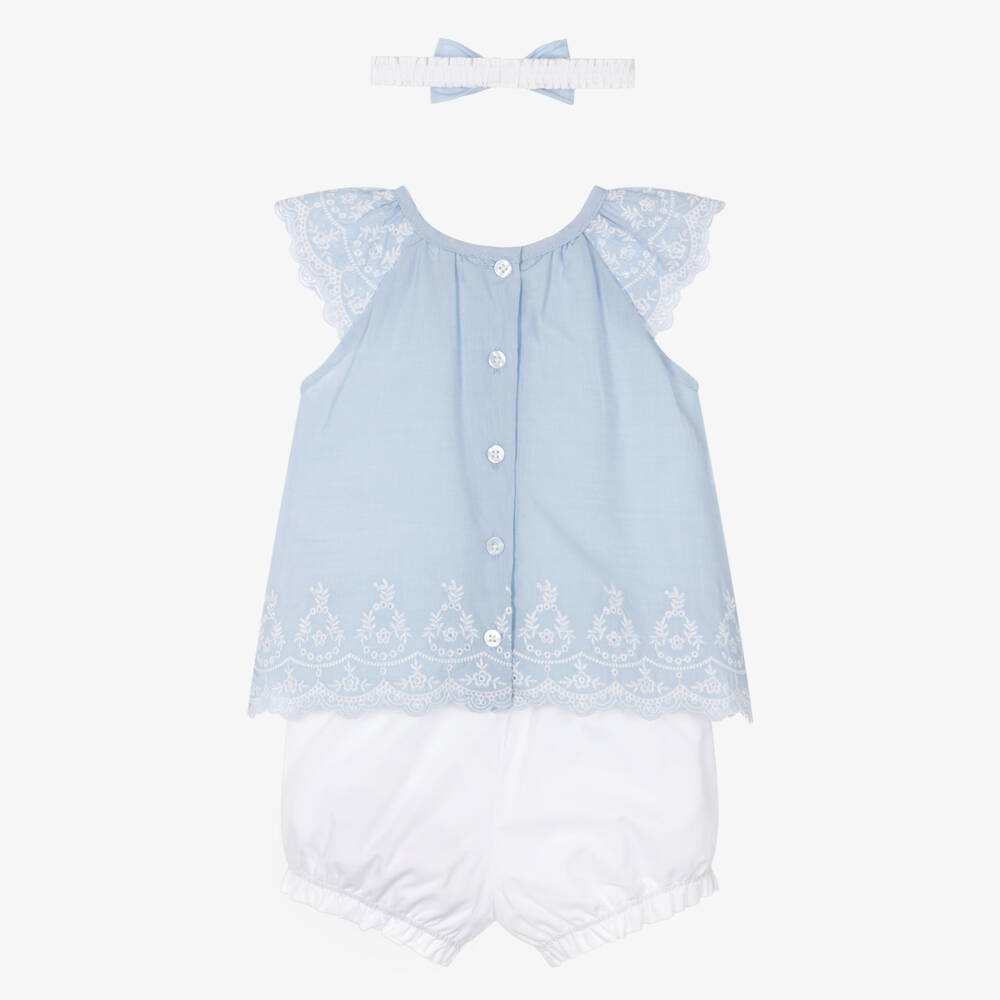 Little Me-Girls Blue Eyelet Shorts Ensemble | Childrensalon Outlet