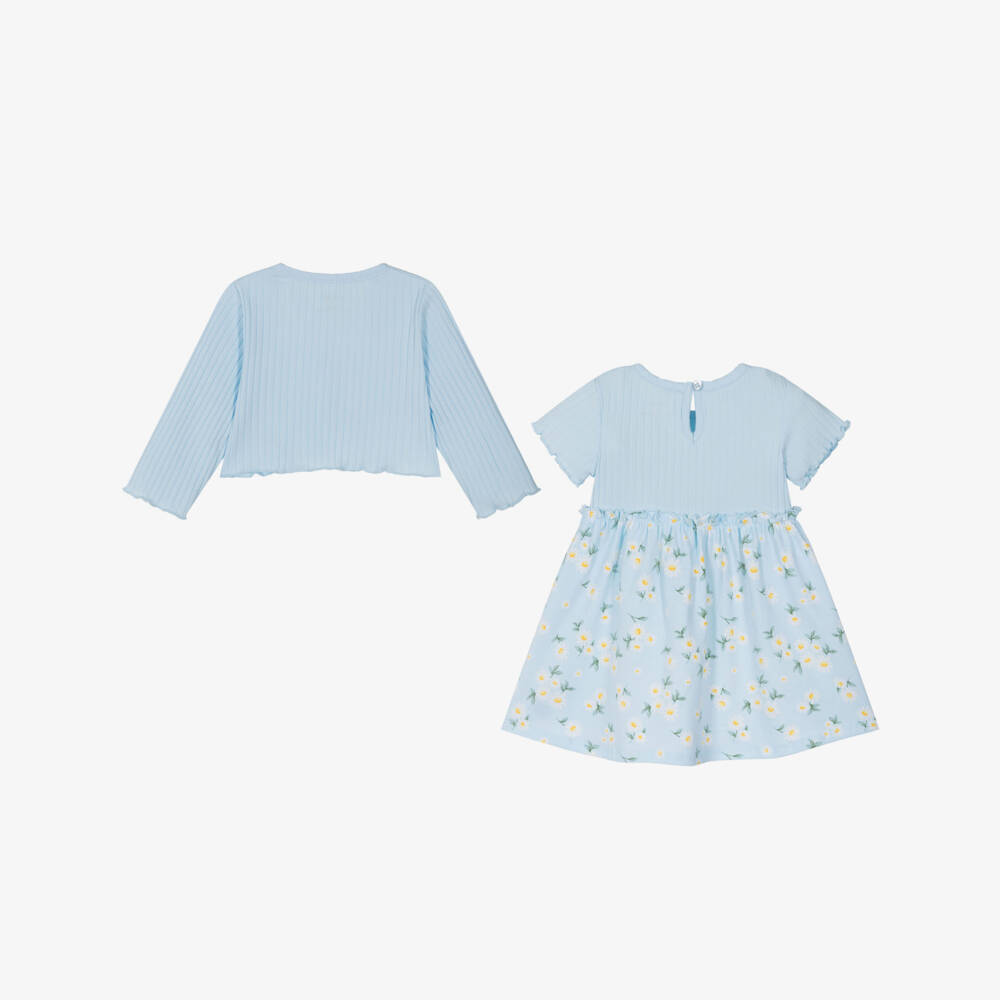 Little Me-Girls Blue Floral Cotton Dress Ensemble | Childrensalon Outlet