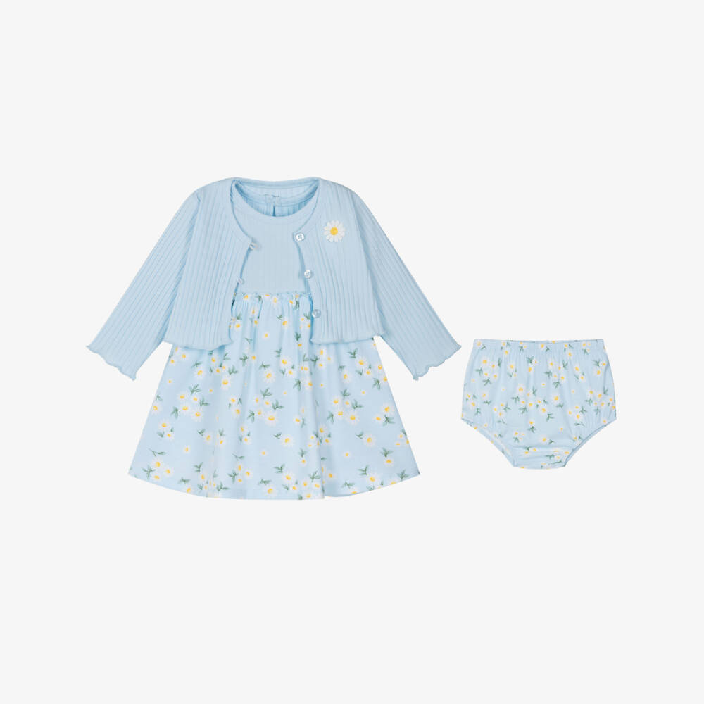 Little Me-Girls Blue Floral Cotton Dress Ensemble | Childrensalon Outlet