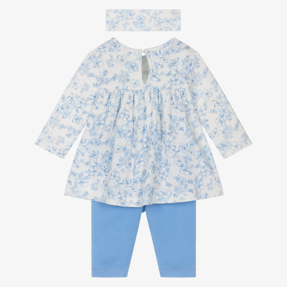 Little Me-Girls Blue Floral Cotton Jersey Leggings Set | Childrensalon Outlet