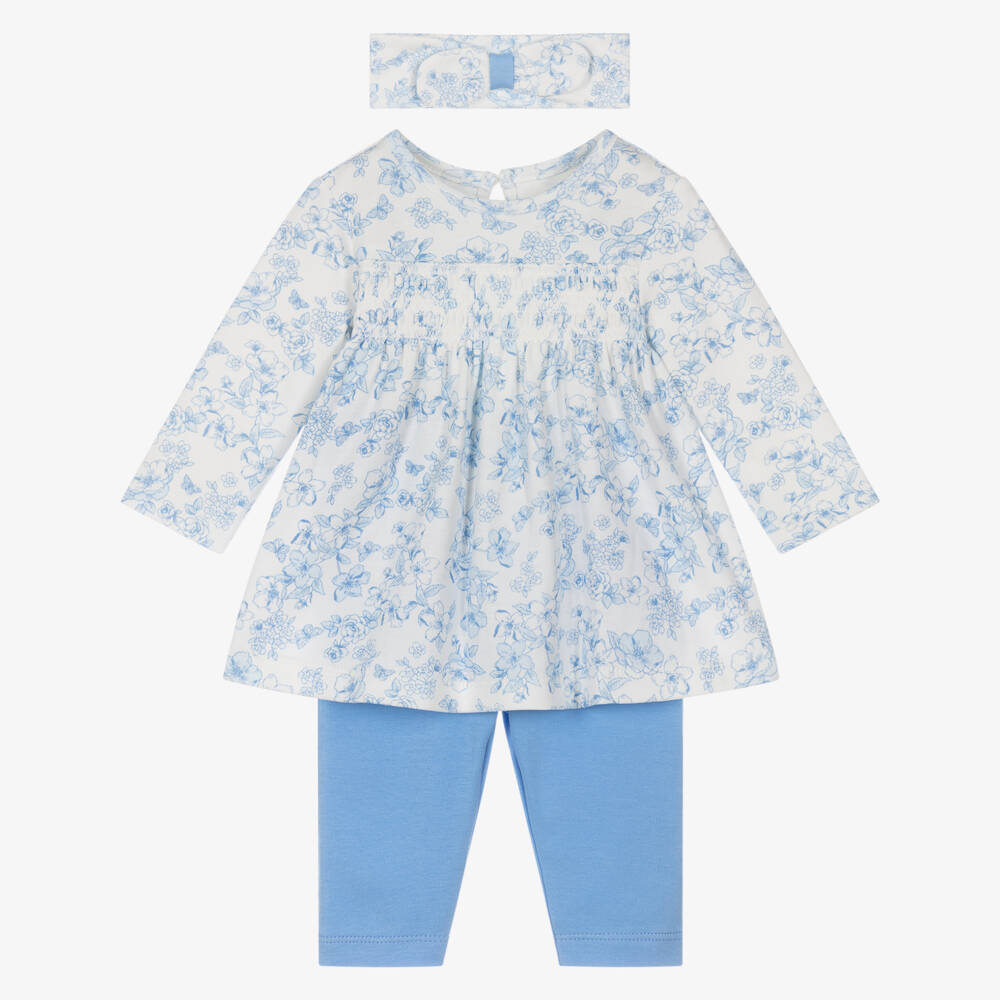 Little Me-Girls Blue Floral Cotton Jersey Leggings Set | Childrensalon Outlet