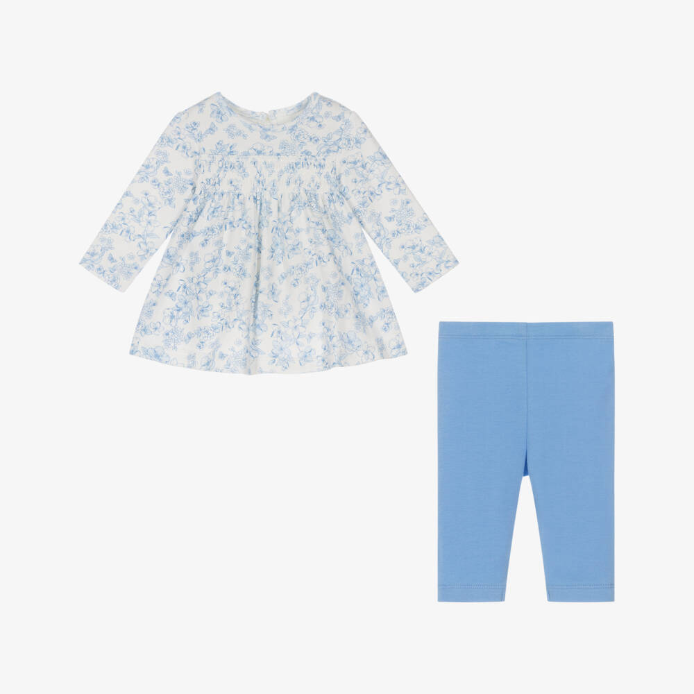 Little Me-Girls Blue Floral Cotton Jersey Leggings Set | Childrensalon Outlet