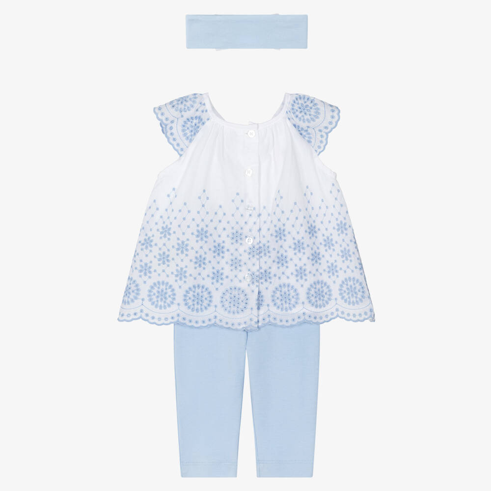 ليتل مي-طقم بناتي أزرق مطرز | Childrensalon Outlet
