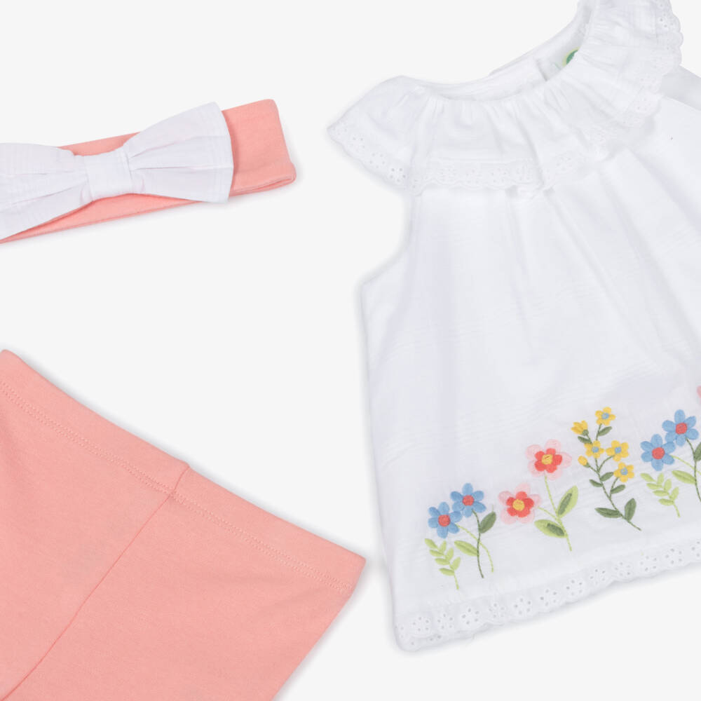 ليتل مي-طقم أبيض ووردي مزين بالزهور للبنات | Childrensalon Outlet