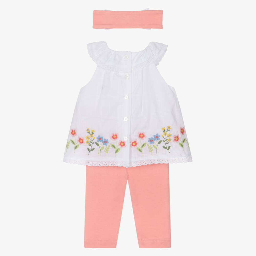 ليتل مي-طقم أبيض ووردي مزين بالزهور للبنات | Childrensalon Outlet