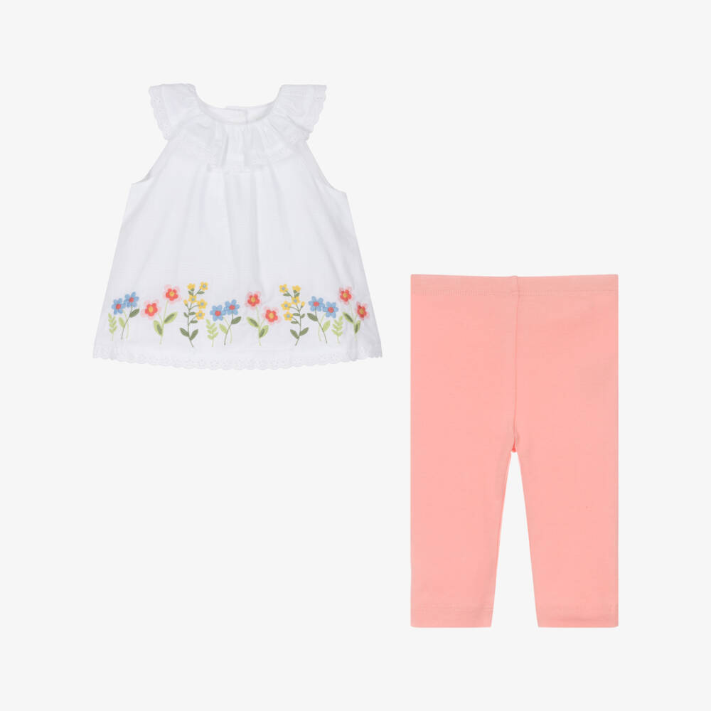 ليتل مي-طقم أبيض ووردي مزين بالزهور للبنات | Childrensalon Outlet