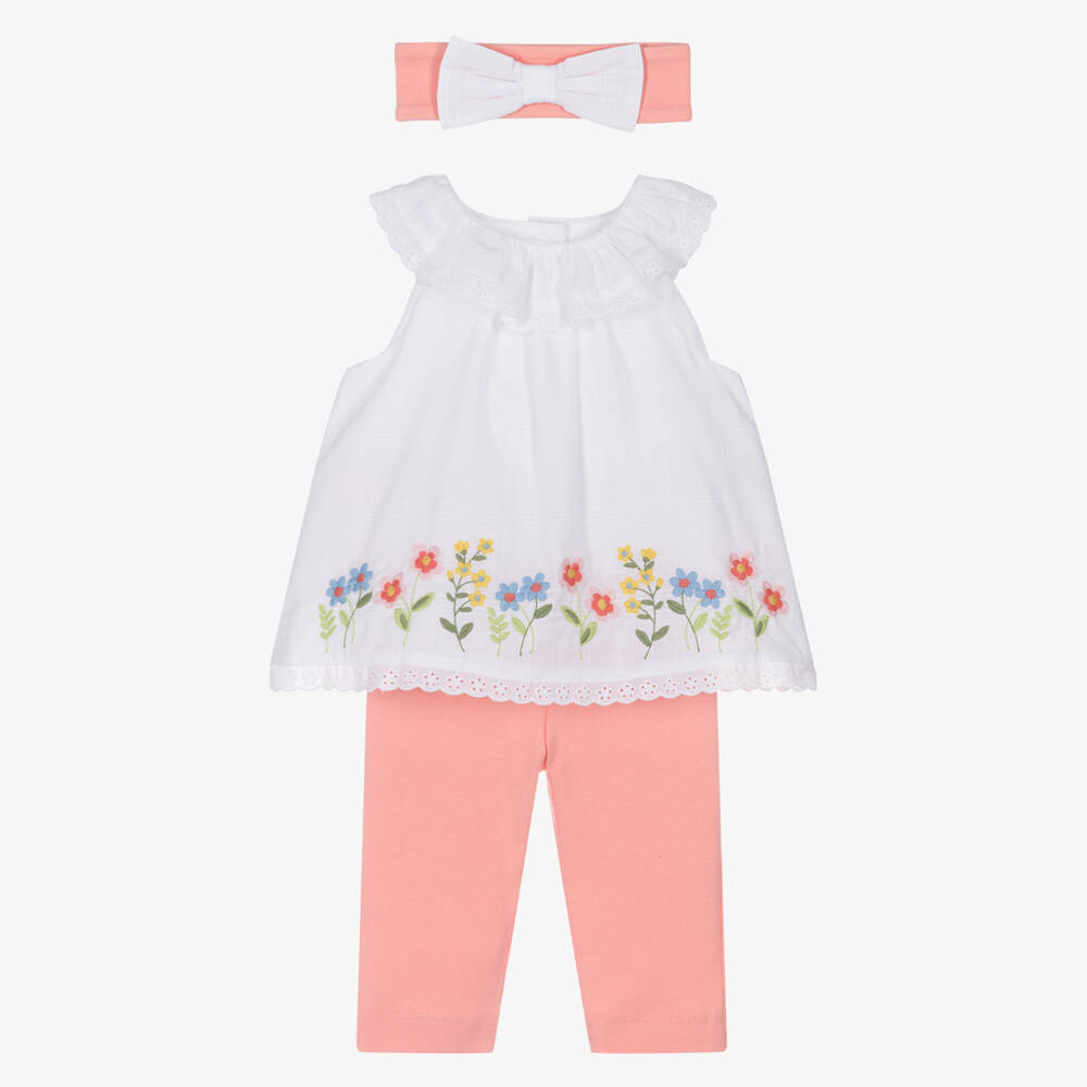 Little Me-Girls' Floral-Trim White & Pink Set | Childrensalon Outlet