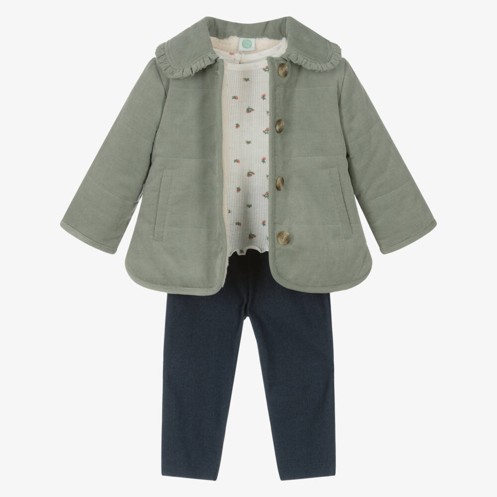 Little Me-Костюм из зеленого вельвета для девочек | Childrensalon Outlet