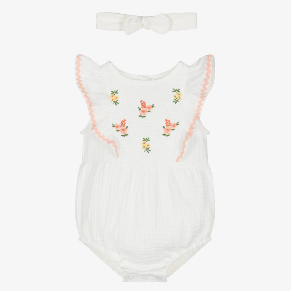 Little Me-طقم فقاعات عاجي مزين بالزهور للبنات | Childrensalon Outlet