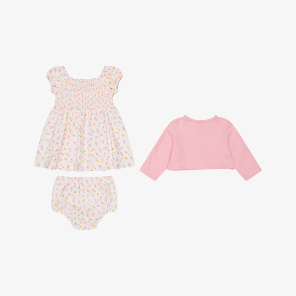 Little Me-Girls Pink Floral Print Cotton Jersey Dress Set | Childrensalon Outlet