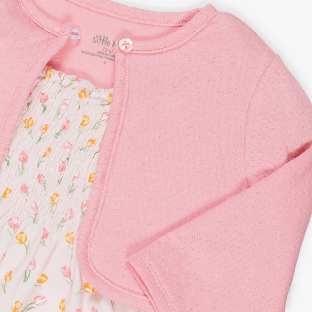 Little Me-Girls Pink Floral Print Cotton Jersey Dress Set | Childrensalon Outlet