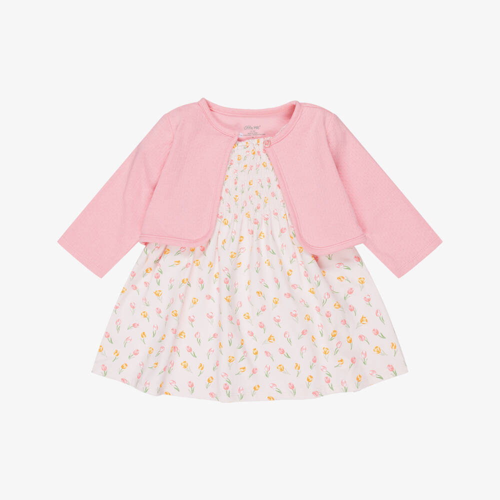 Little Me-Girls Pink Floral Print Cotton Jersey Dress Set | Childrensalon Outlet