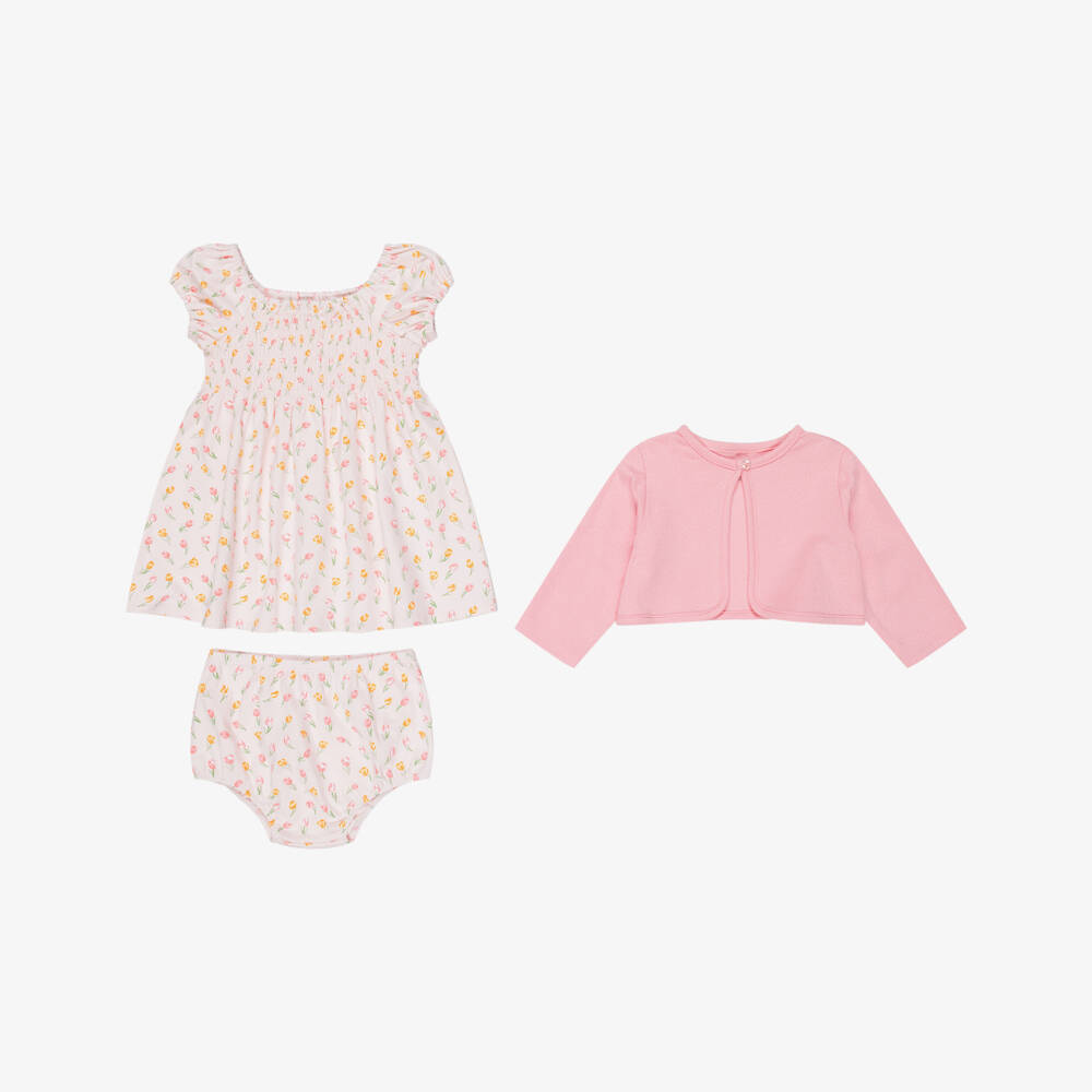 Little Me-Girls Pink Floral Print Cotton Jersey Dress Set | Childrensalon Outlet