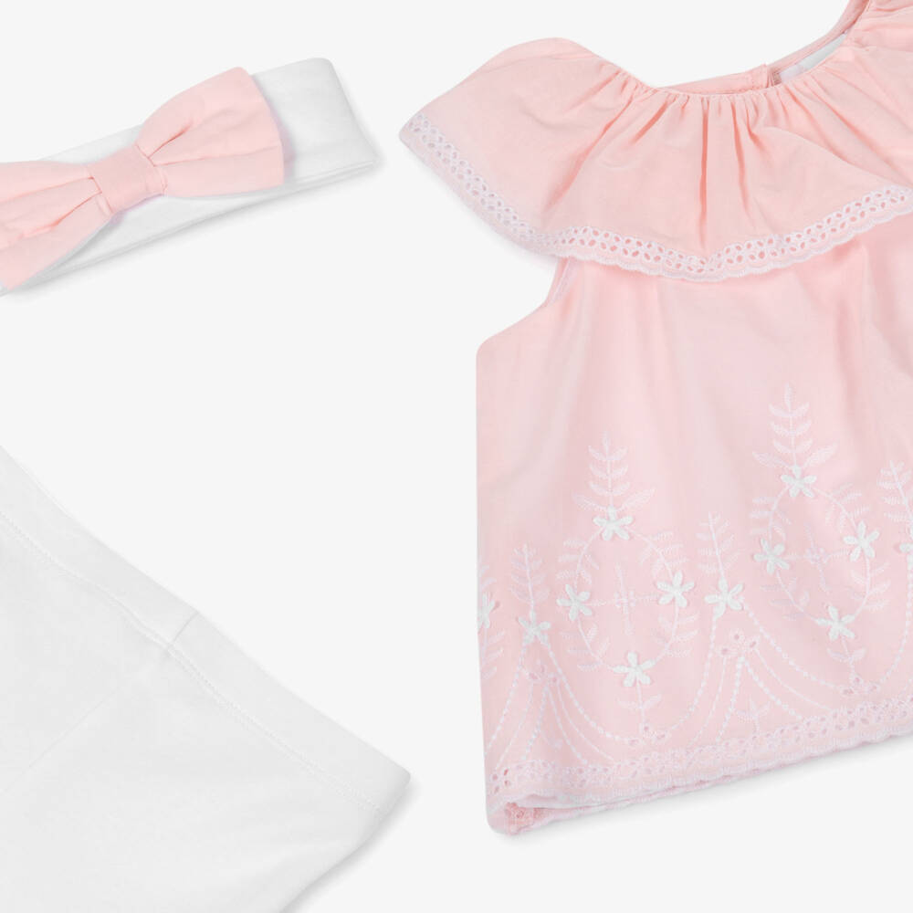 ليتل مي-طقم بناتي وردي وعاجي من الدانتيل | Childrensalon Outlet