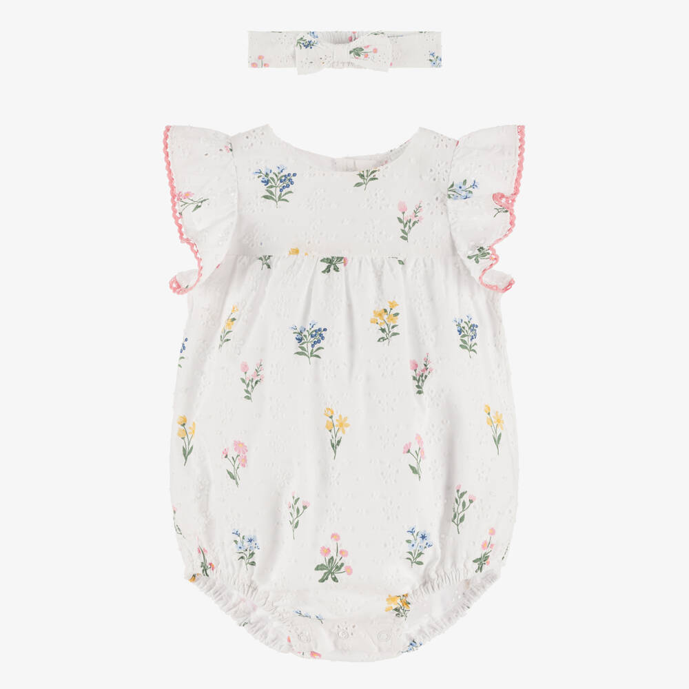 Little Me-Белый кружевной ромпер с цветочным узором для девочек | Childrensalon Outlet