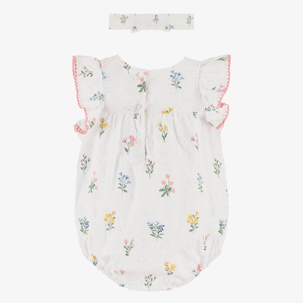 ليتل مي-طقم بناتي أبيض من الدانتيل المزهر | Childrensalon Outlet