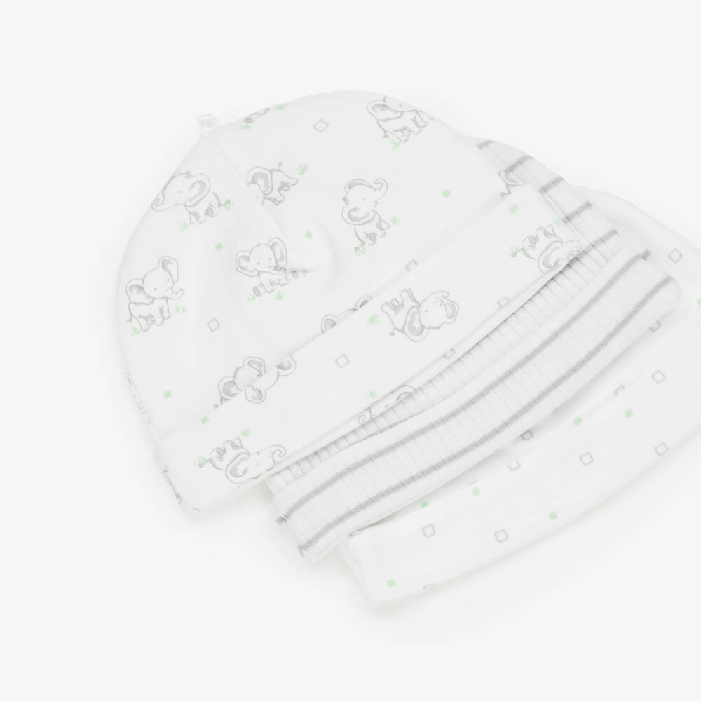 Little Me-White & Grey Baby Elephant Cotton Hat & Mittens Set | Childrensalon Outlet
