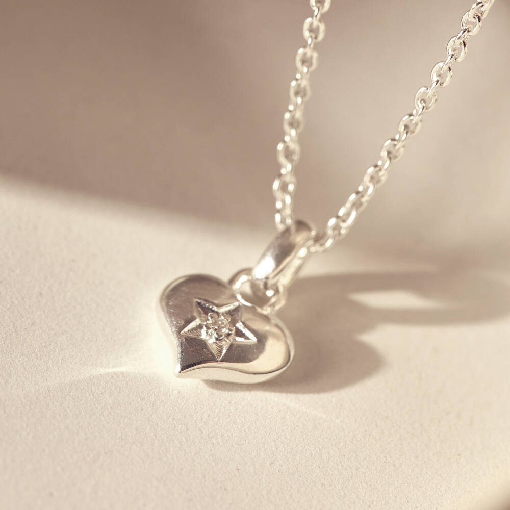 Little Star-Girls Silver Diamond Heart Necklace | Childrensalon Outlet