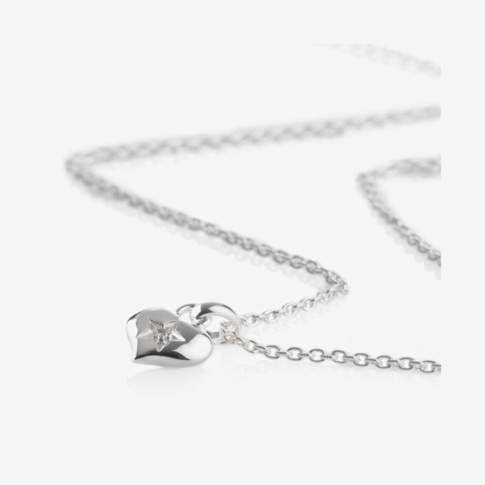 Little Star-Girls Silver Diamond Heart Necklace | Childrensalon Outlet