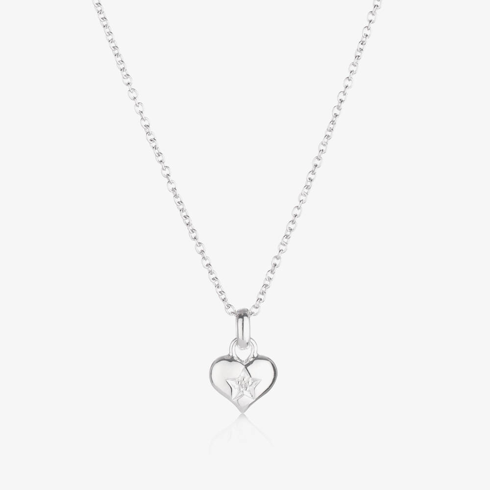 Little Star-Girls Silver Diamond Heart Necklace | Childrensalon Outlet