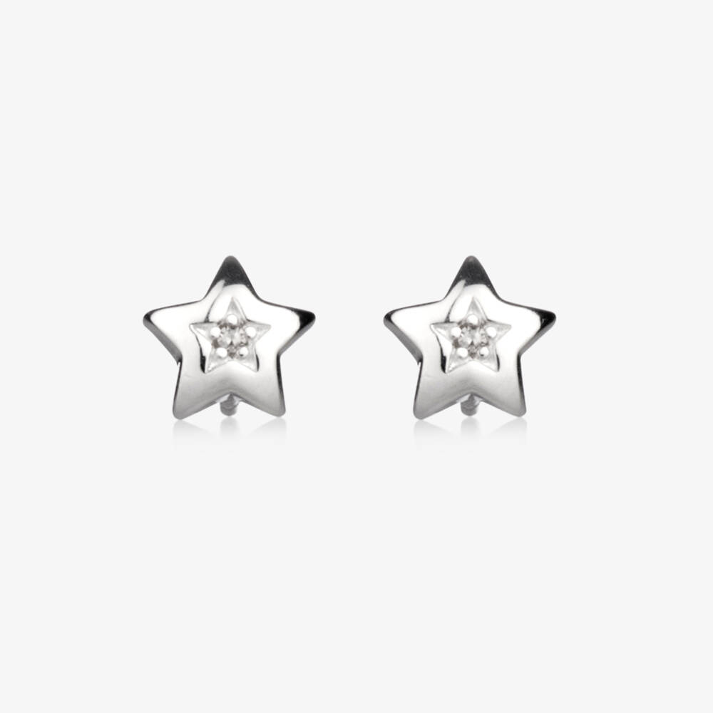 Little Star-Girls Silver Diamond Star Studs | Childrensalon Outlet