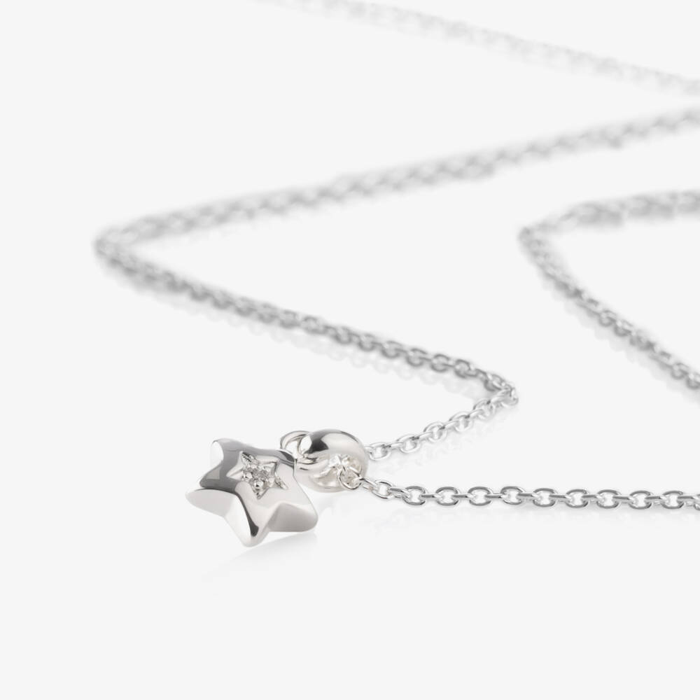Little Star-Girls Silver Star Diamond Necklace | Childrensalon Outlet