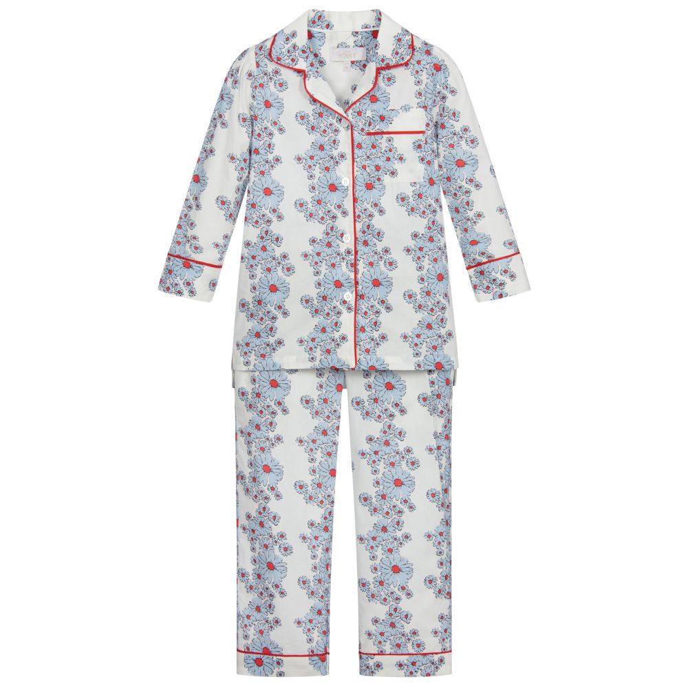 LiTTLE YOLKE - Baumwoll-Pyjama mit blauen Blüten | Childrensalon