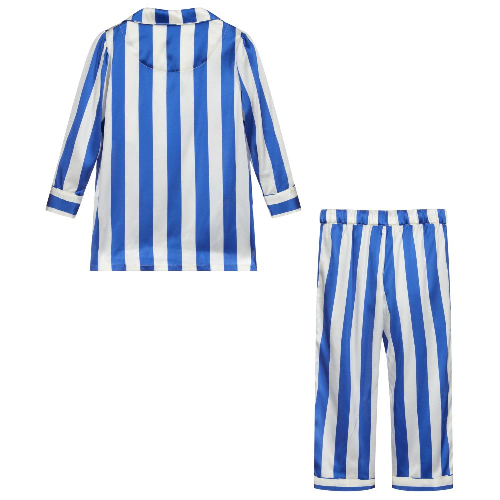 ليتل يولك-بيجاما مزيج حرير لون أزرق و ابيض للبنات | Childrensalon Outlet